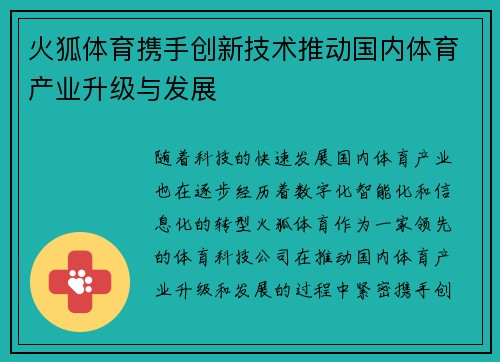 火狐体育携手创新技术推动国内体育产业升级与发展